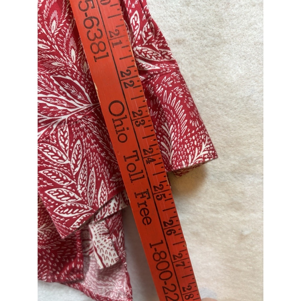 Foxcroft Women's 22 Button Up Red Floral Print Blouse L/SL Contrasting Cuffs - Picture 7 of 14